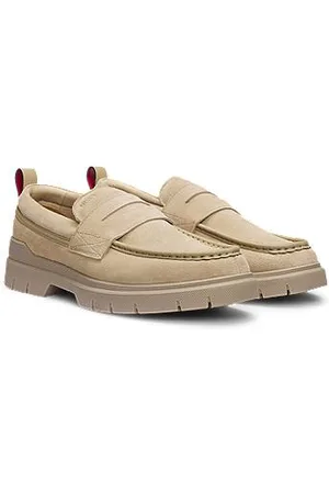 HUGO BOSS Loafers i ruskind med detaljer i imiteret læder