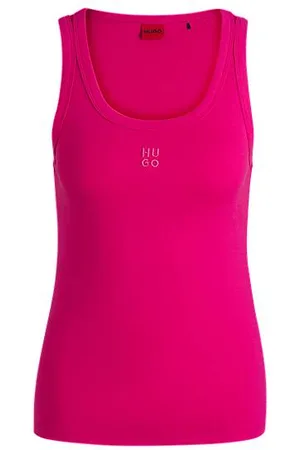 HUGO BOSS Tanktop i bomuldsblanding med ribstruktur og logo