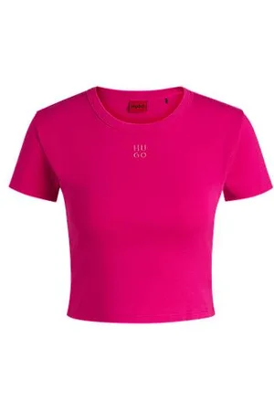 HUGO BOSS Slim fit T-shirt i bomuldsblanding med broderet stablet logo