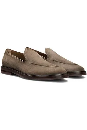 HUGO BOSS Loafers i ruskind med paspolering i læder