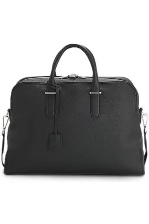 HUGO BOSS Weekendtaske i kornet læder med logonøgleholder