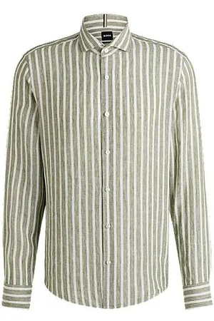 HUGO BOSS Regular fit skjorte i stribet hør-chambray