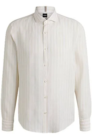 HUGO BOSS Regular fit skjorte i stribet hør-chambray