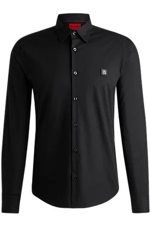 HUGO BOSS Slim fit skjorte i bomuld med stræk og stablet logo