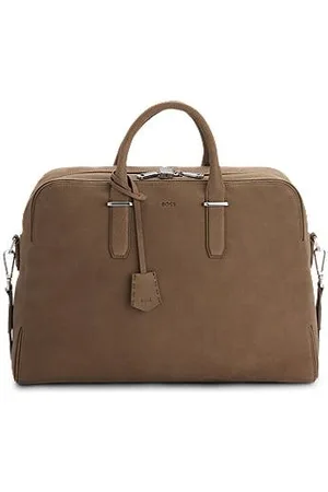 HUGO BOSS Weekendtaske i kornet læder med logonøgleholder