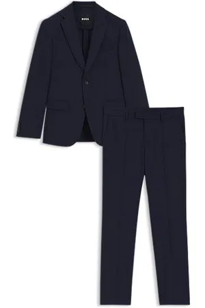 HUGO BOSS Slim fit jakkesæt i ternet krølresistent uld med stræk