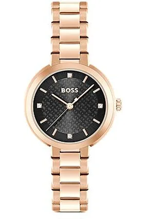 HUGO BOSS Ur med krystalbesat monogramurskive og lænkerem