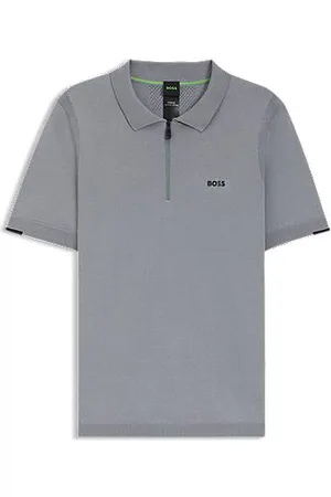 HUGO BOSS Sweater med polokrave i bomuld og med lynlås i halsen