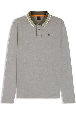 HUGO BOSS Poloshirt i bomuldspiqué med stribet krave