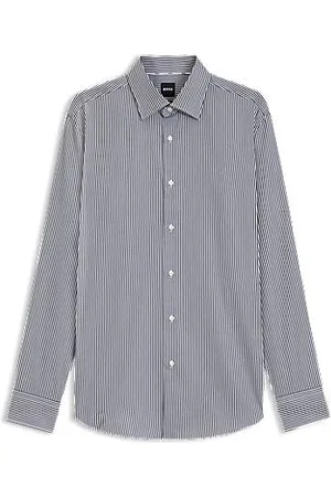 HUGO BOSS Slim fit skjorte i strygelet bomuld med striber