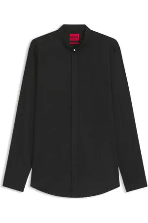 HUGO BOSS Slim fit skjorte i bomuld med stræk og kinakrave