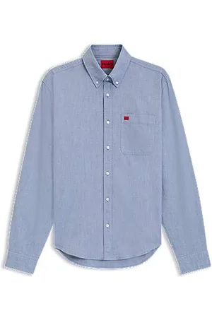 HUGO BOSS Slim fit skjorte med afslappet krave i vasket oxfordbomuld