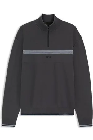 HUGO BOSS Sweater af en bomuldsblanding med striber og lynlås i halsen