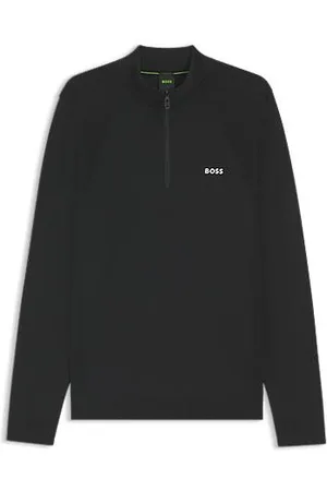 HUGO BOSS Tætsiddende sweater i bomuldsblanding med kvart lynlås
