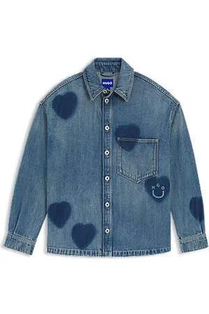 HUGO BOSS Skjorte i fast denim med hjerter