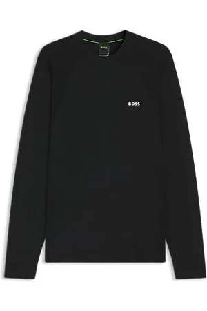 HUGO BOSS Tætsiddende sweater i bomuldsblanding med logo i kontrastfarve