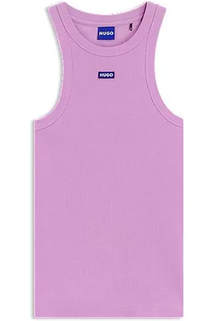 HUGO BOSS Slim fit top i bomuld med stræk og blå logobadge
