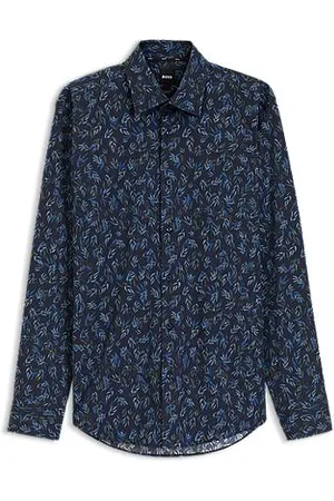 HUGO BOSS Regular fit skjorte i bomuldspoplin med stræk og print