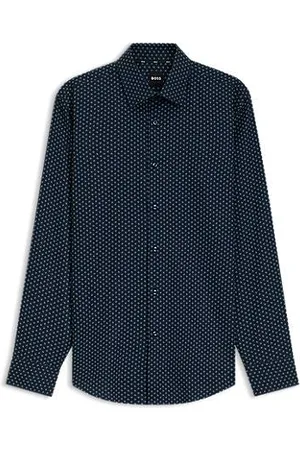 HUGO BOSS Slim fit skjorte i oxfordbomuld med print og stræk
