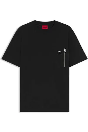 HUGO BOSS T-shirt i interlock-bomuld med lynlåslomme
