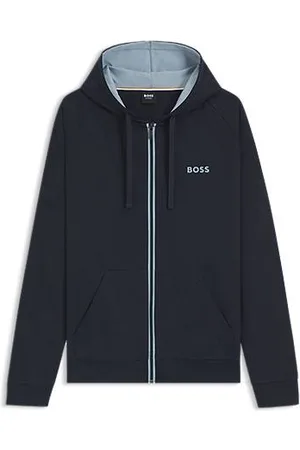 HUGO BOSS Hættetrøje i bomuldsfrotté med lynlås og detaljer i kontrastfarve
