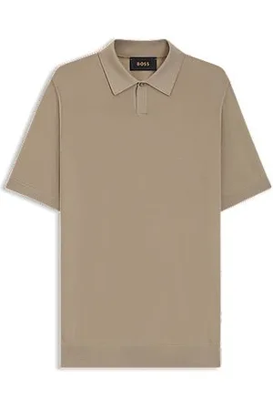 HUGO BOSS Strikket polo i merinould med naturligt stræk