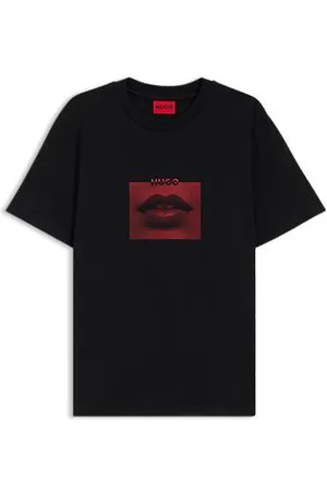 HUGO BOSS T-shirt i bomuldsjersey med læbegrafik