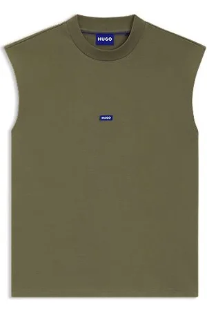 HUGO BOSS Ærmeløs T-shirt i bomuldsjersey med blåt logomærkat