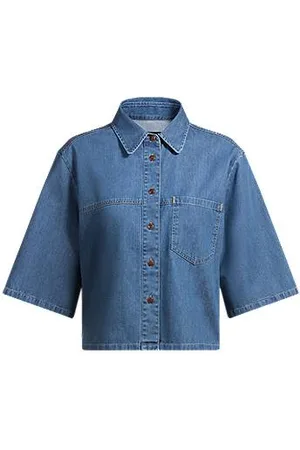 HUGO BOSS Skjorte med relaxed fit i blå selvedge-denim