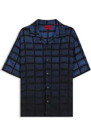HUGO BOSS Oversize fit skjorte i poplin med firkantet print