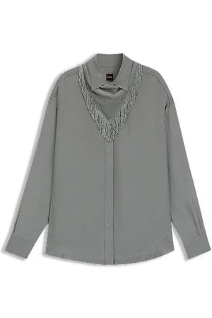 HUGO BOSS Oversize fit skjorte med logoer og frynser
