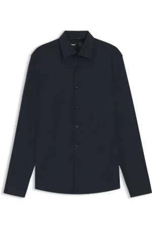 HUGO BOSS Slim fit skjorte i struktureret jersey med performance-stræk