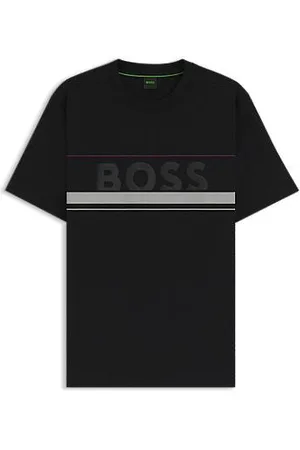 HUGO BOSS T-shirt i bomuldsjersey med striber og logo