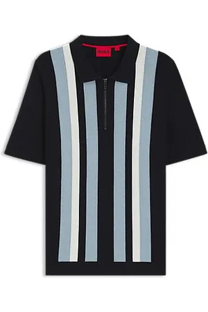 HUGO BOSS Strikket polosweater med lynlås i halsen og lodrette striber