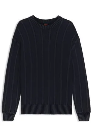 HUGO BOSS Sweater i bomuld med rib og ricecorn-struktur