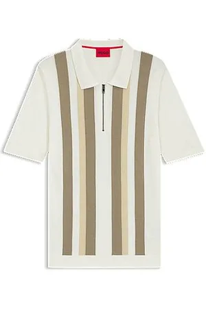 HUGO BOSS Strikket polosweater med lynlås i halsen og lodrette striber