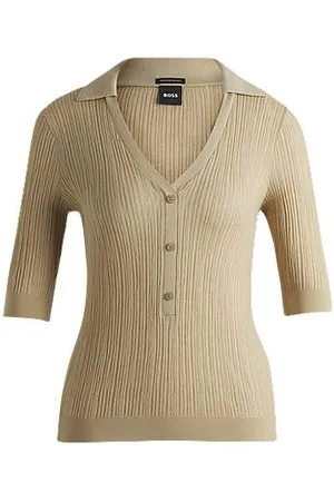 HUGO BOSS Sweater i ny uld med krave og knapstolpe