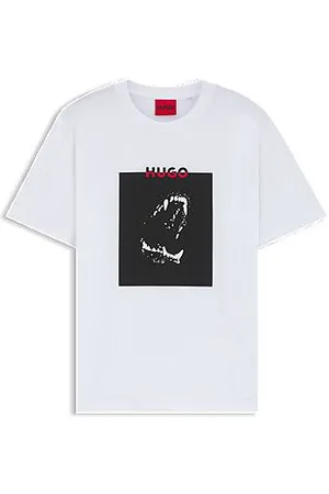 HUGO BOSS T-shirt i bomuldsjersey med Doberman-print