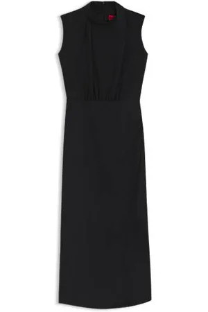 HUGO BOSS Lang kjole i crepestof med draperet hals
