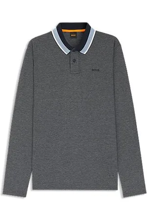 HUGO BOSS Poloshirt i bomuldspiqué med stribet krave