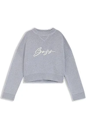 HUGO BOSS Cropped sweatshirt i bomuld med broderet håndskrevet logo