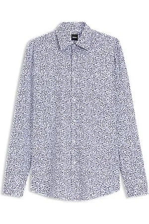 HUGO BOSS Slim fit skjorte i blomstret bomuldspoplin med stræk