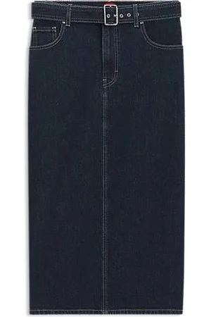 HUGO BOSS Midi-nederdel i denim med bæltespænde