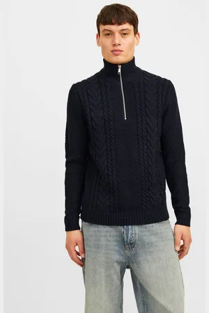 JACK & JONES Ensfarvet Striktrøje Med Kvart Lynlås