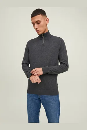 JACK & JONES Ensfarvet Striktrøje Med Kvart Lynlås