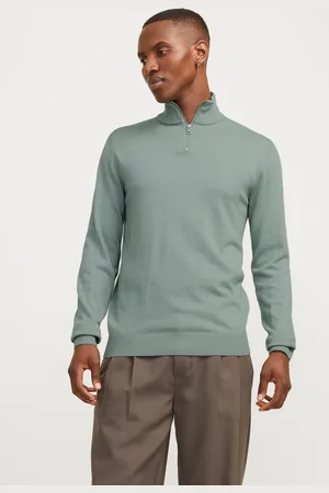 JACK & JONES Ensfarvet Striktrøje Med Kvart Lynlås