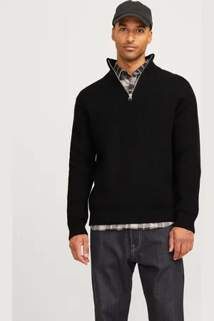 R.D.D. ROYAL DENIM DIVISION Ensfarvet Striktrøje Med Kvart Lynlås