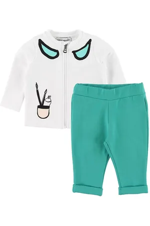 Emporio Armani SÃ¦t - Cardigan/Sweatpants - Hvid/Turkis m. Pensle