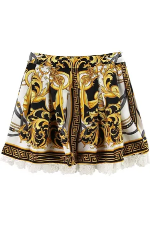 VERSACE Nederdel - Silke - Sort/Hvid m. Guldprint
