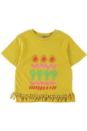 Stella McCartney T-shirt - Karrygul m. print/Frynser